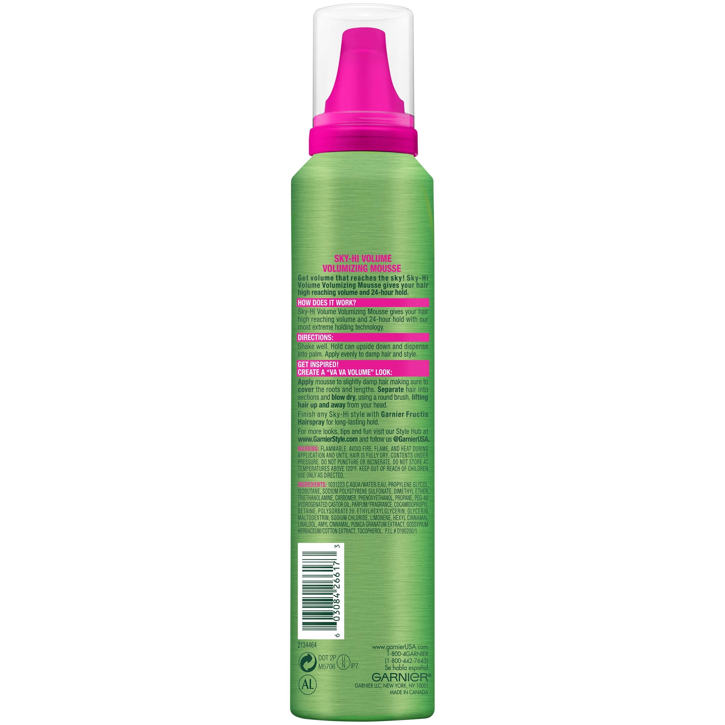 Garnier Fructis 24H Volumizing Hold Hair Styling Mousse, 6.4 fl oz