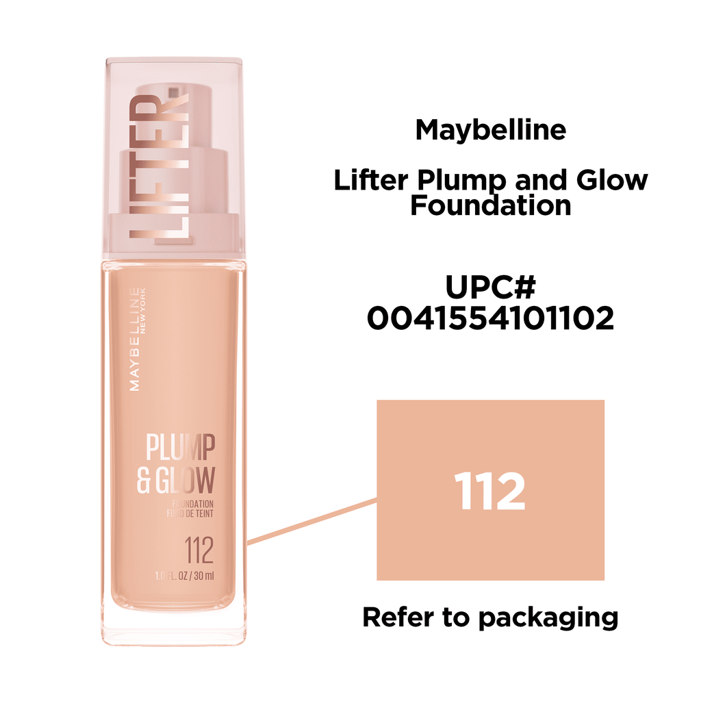 Maybelline Lifter Plump & Glow Foundation, Hyaluronic Acid, 112 Neutral, 1 Piece