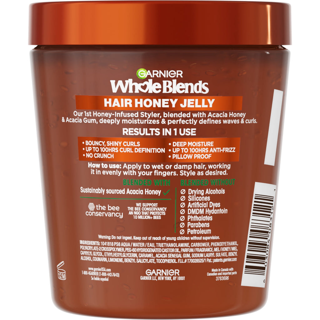 Garnier Whole Blends Deep Moisturizing Hair Styling Gel with Honey Jelly, Wavy Hair, 13.5 fl oz