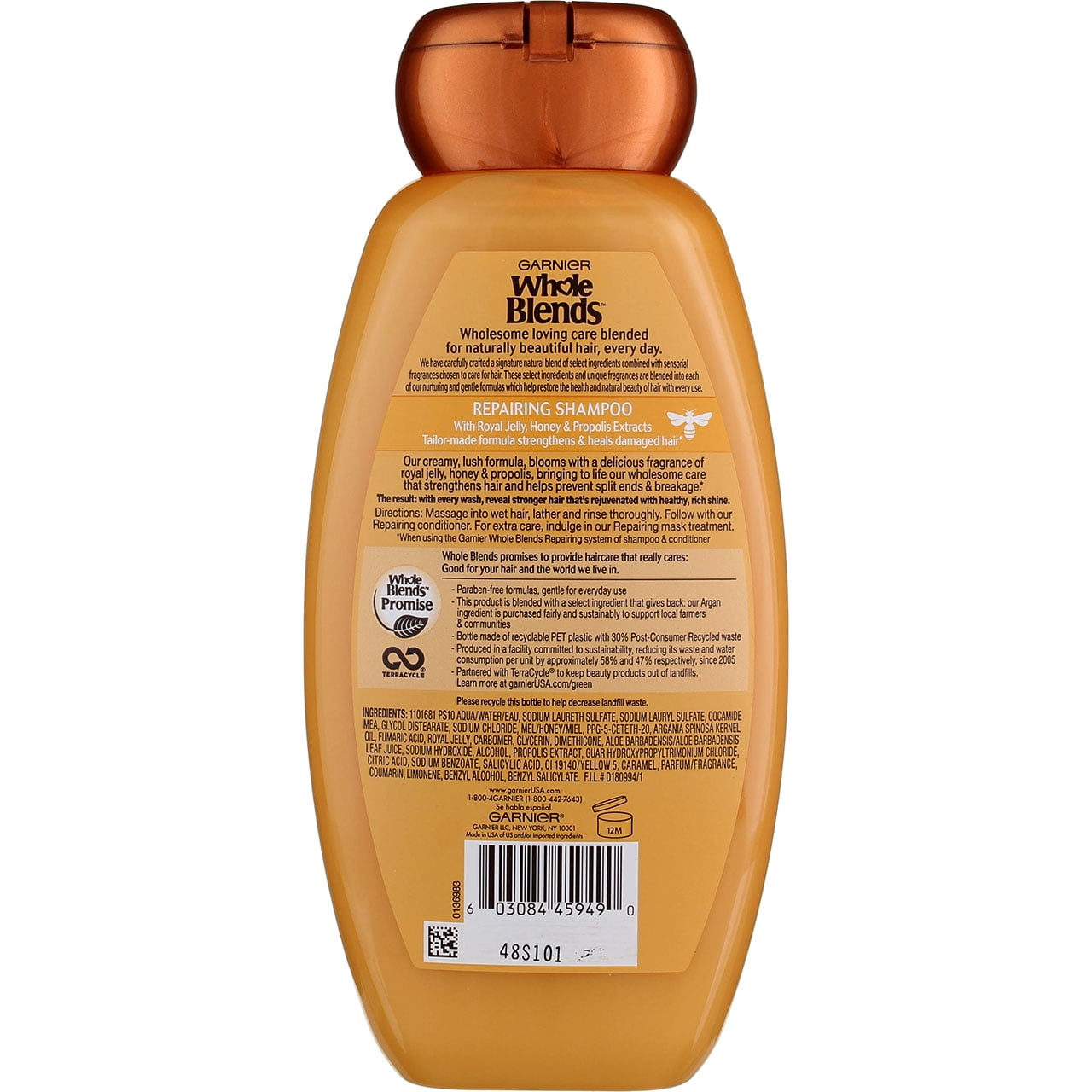 Garnier Whole Blends Repairing Shampoo, Honey Treasures, 12.5 fl oz (3 pack) (Bundle)