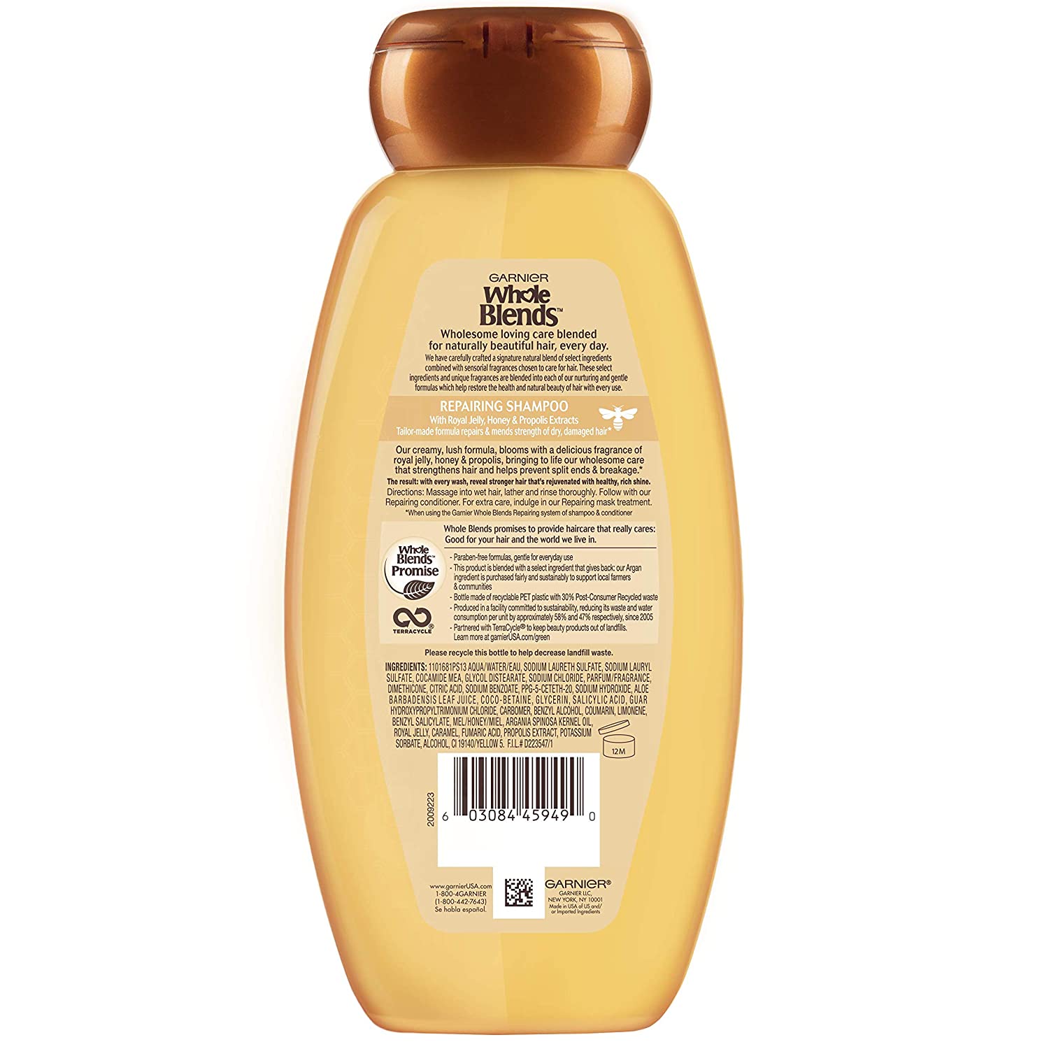 Garnier Whole Blends, Honey Treasures Repairing Shampoo, 12.5 fl oz Pack of 2