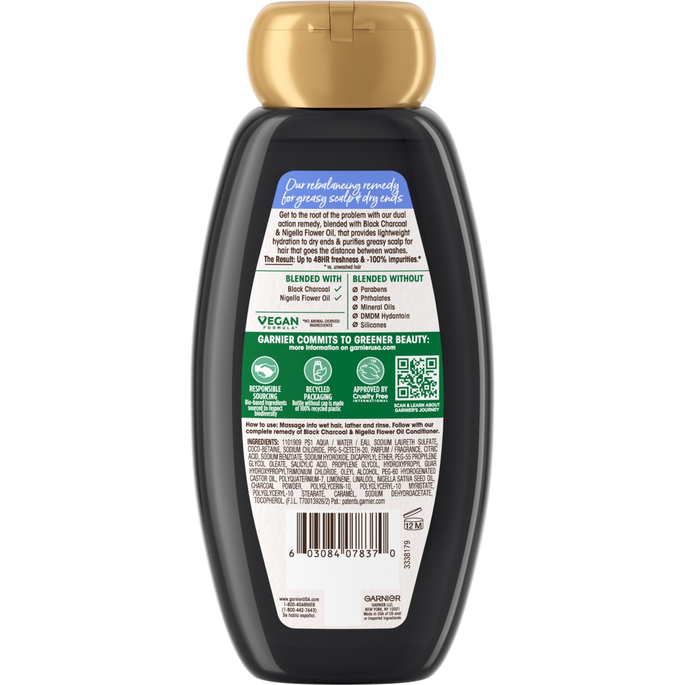 (2 pack) Garnier Whole Blends Rebalancing Cleansing Shampoo with Black Charcoal, All Hair Types 11.7 fl oz