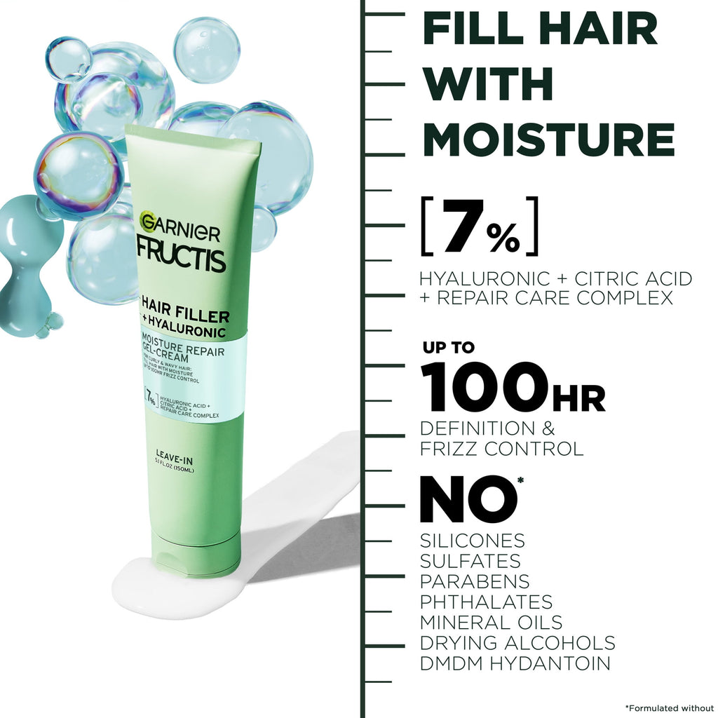 Garnier Fructis Hair Filler Hyaluronic Acid Repair Gel Cream Scalp Care, Wavy Hair 5.1 fl oz