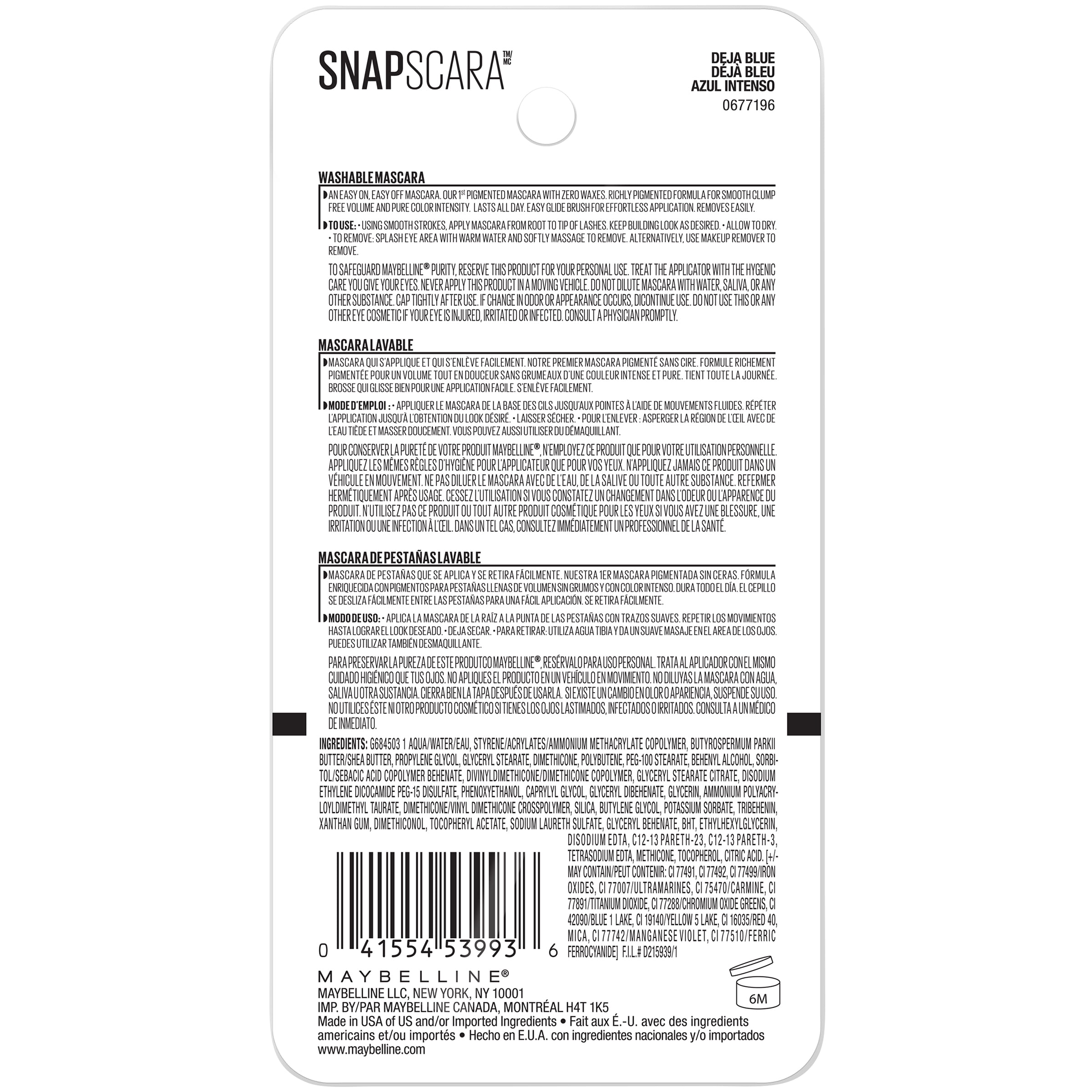 Maybelline Snapscara Washable Mascara, Deja Blue, 0.34 fl. oz.