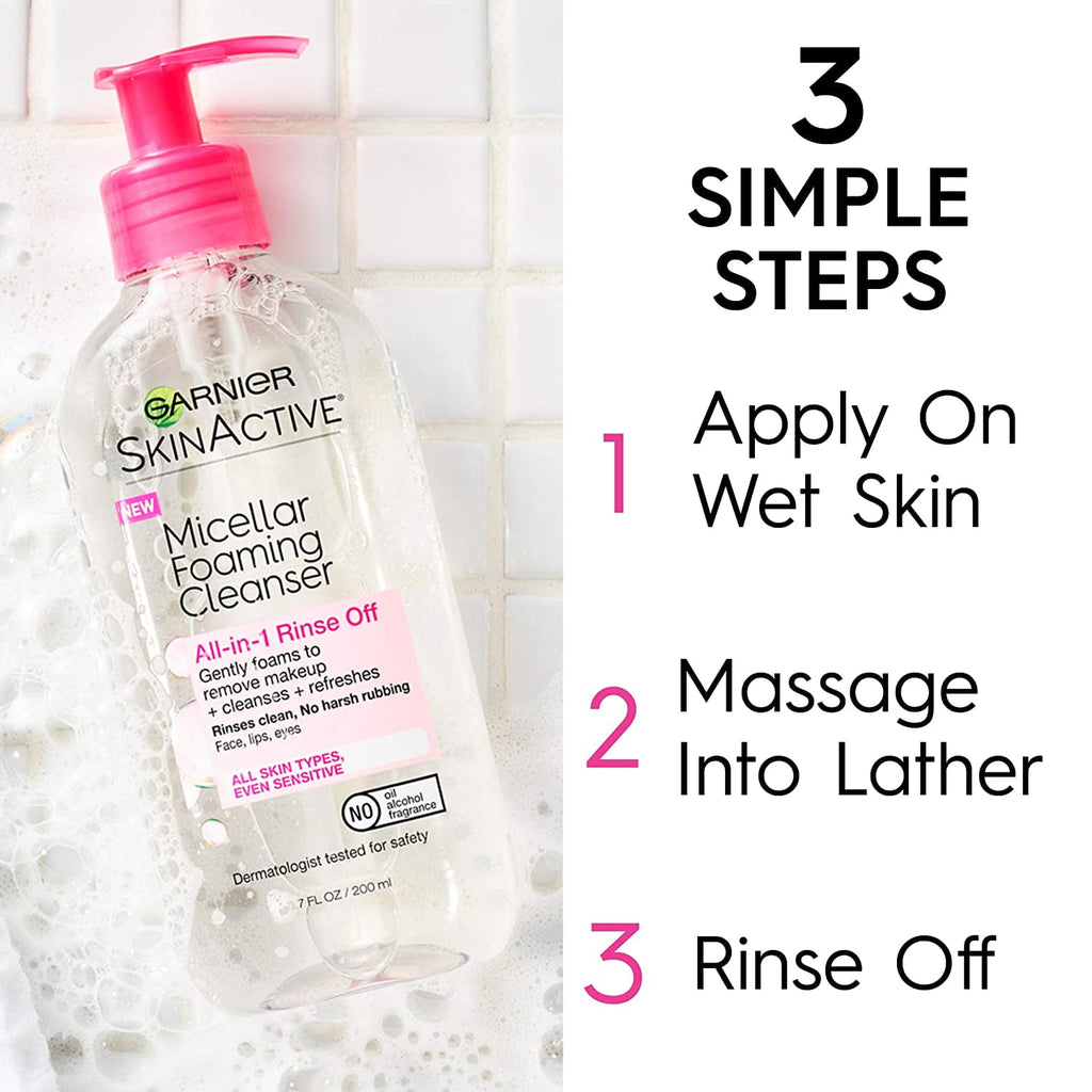 Garnier SkinActive Micellar Foaming Cleanser All in 1 Rinse Off, 6.7 fl oz