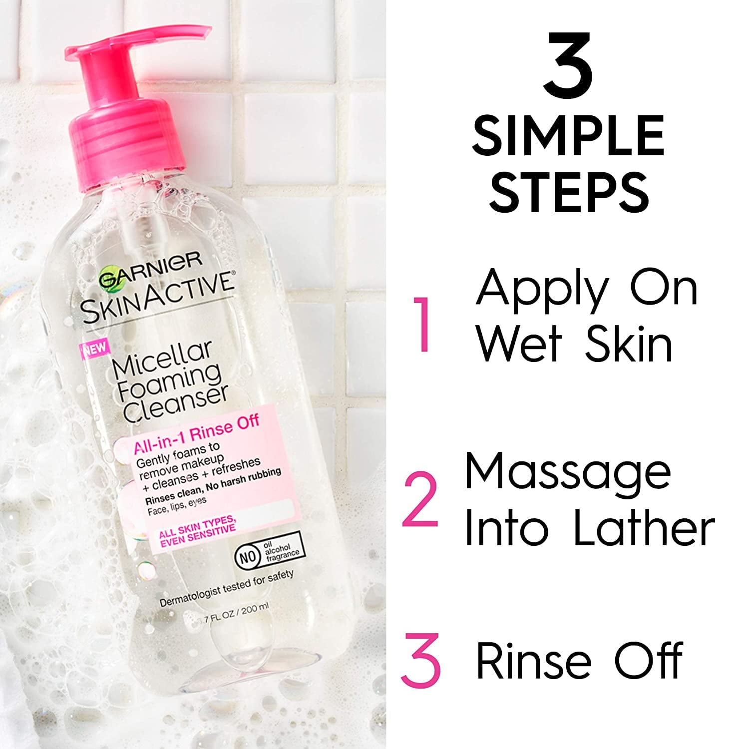 Garnier SkinActive Micellar Foaming Cleanser All in 1 Rinse Off, 6.7 fl oz