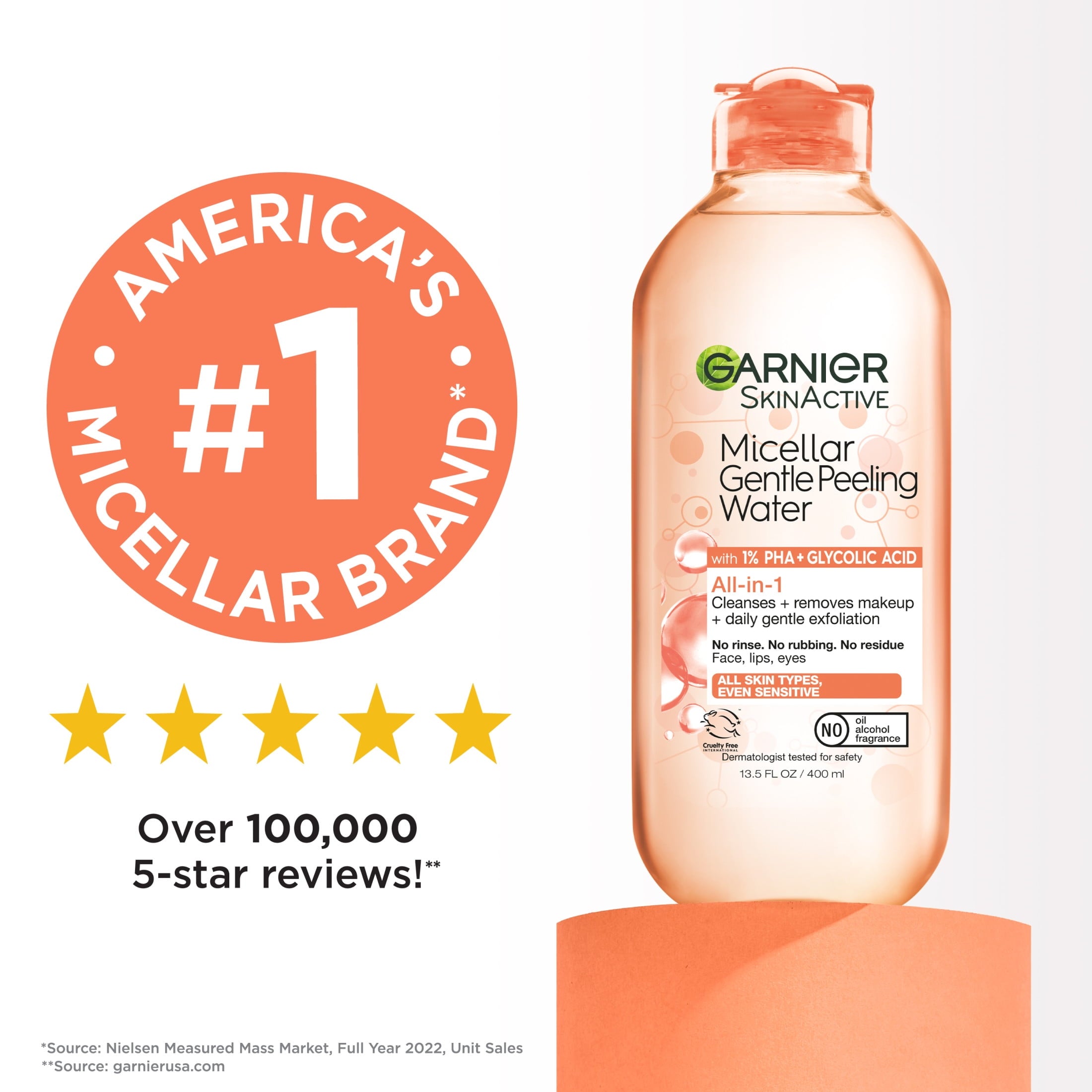 (3 pack) Garnier SkinActive Micellar Gentle Peeling Water All in 1 Makeup Remover, Face Cleanser, 13.5 fl oz