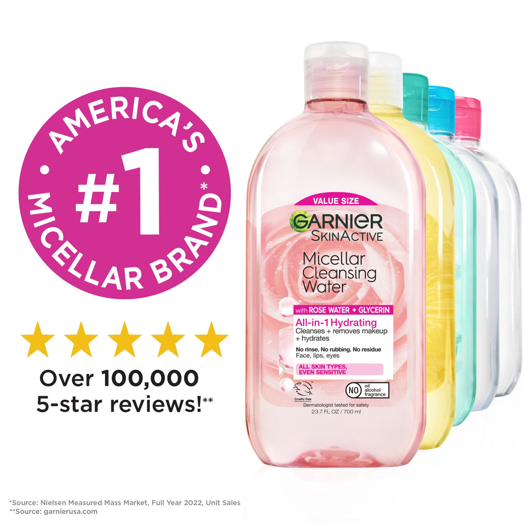 Garnier SkinActive Micellar Cleansing Water All in 1 Hydrating Rose Water Makeup Remover, Face Cleanser, 23.7 fl oz