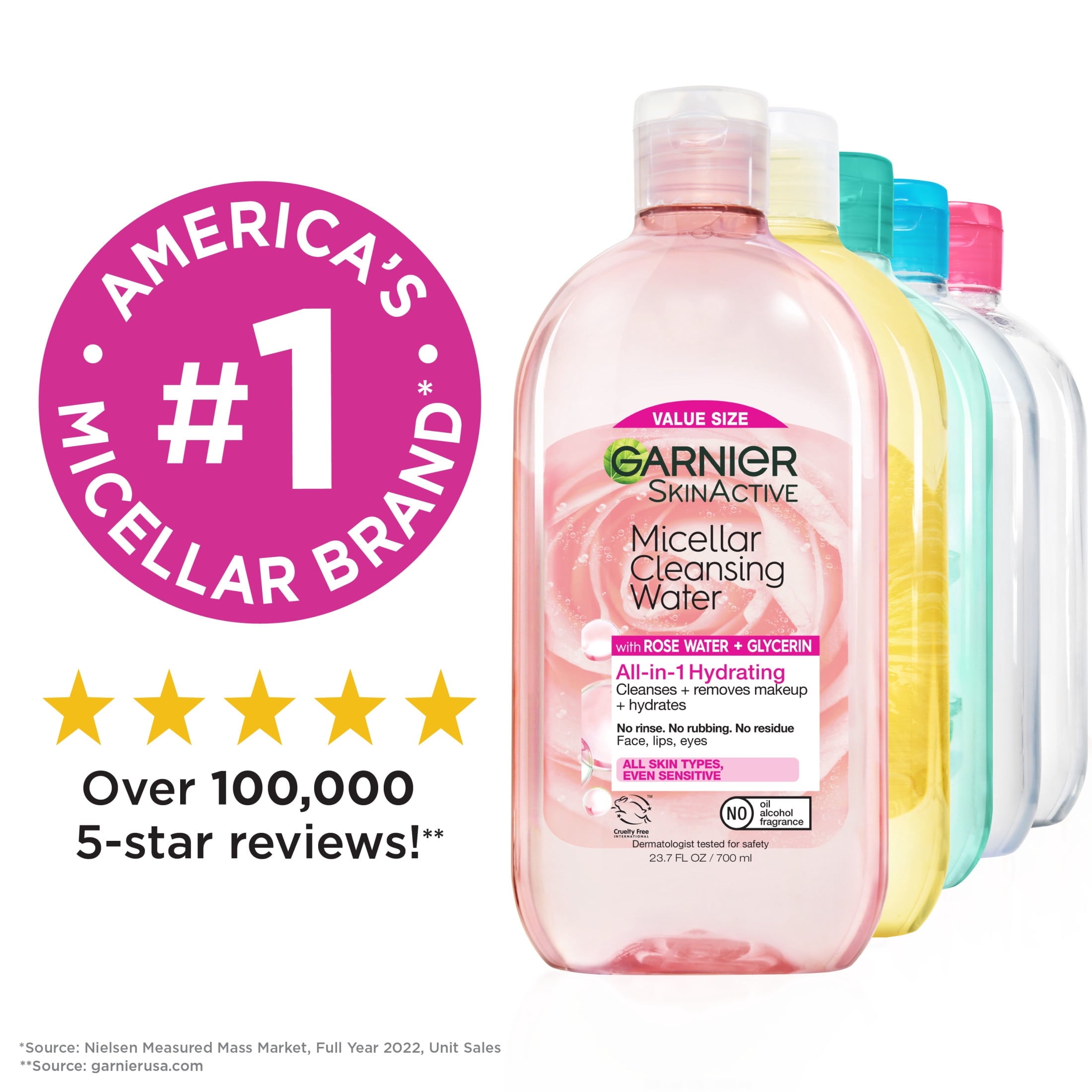 Garnier SkinActive Micellar Cleansing Water All in 1 Hydrating Rose Water Makeup Remover, Face Cleanser, 23.7 fl oz