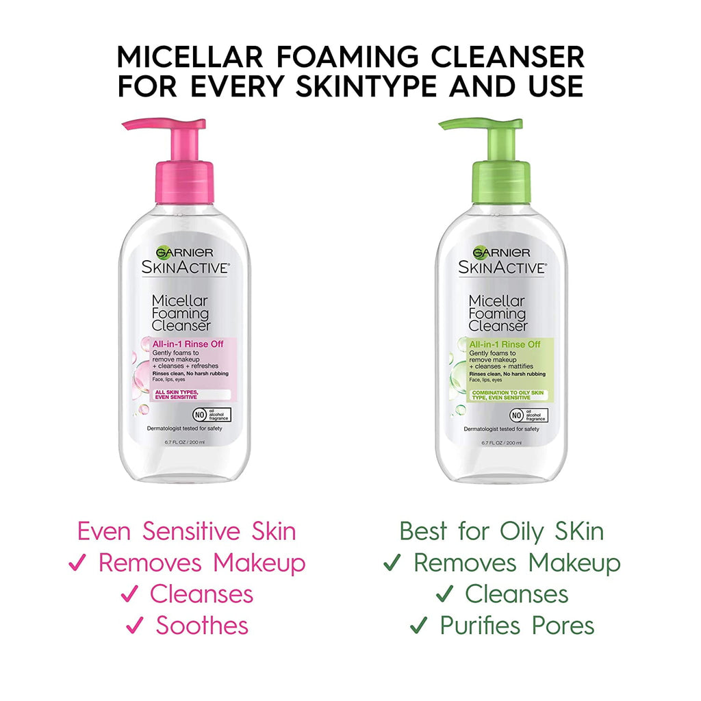 Garnier SkinActive Micellar Foaming Cleanser All in 1 Rinse Off, 6.7 fl oz