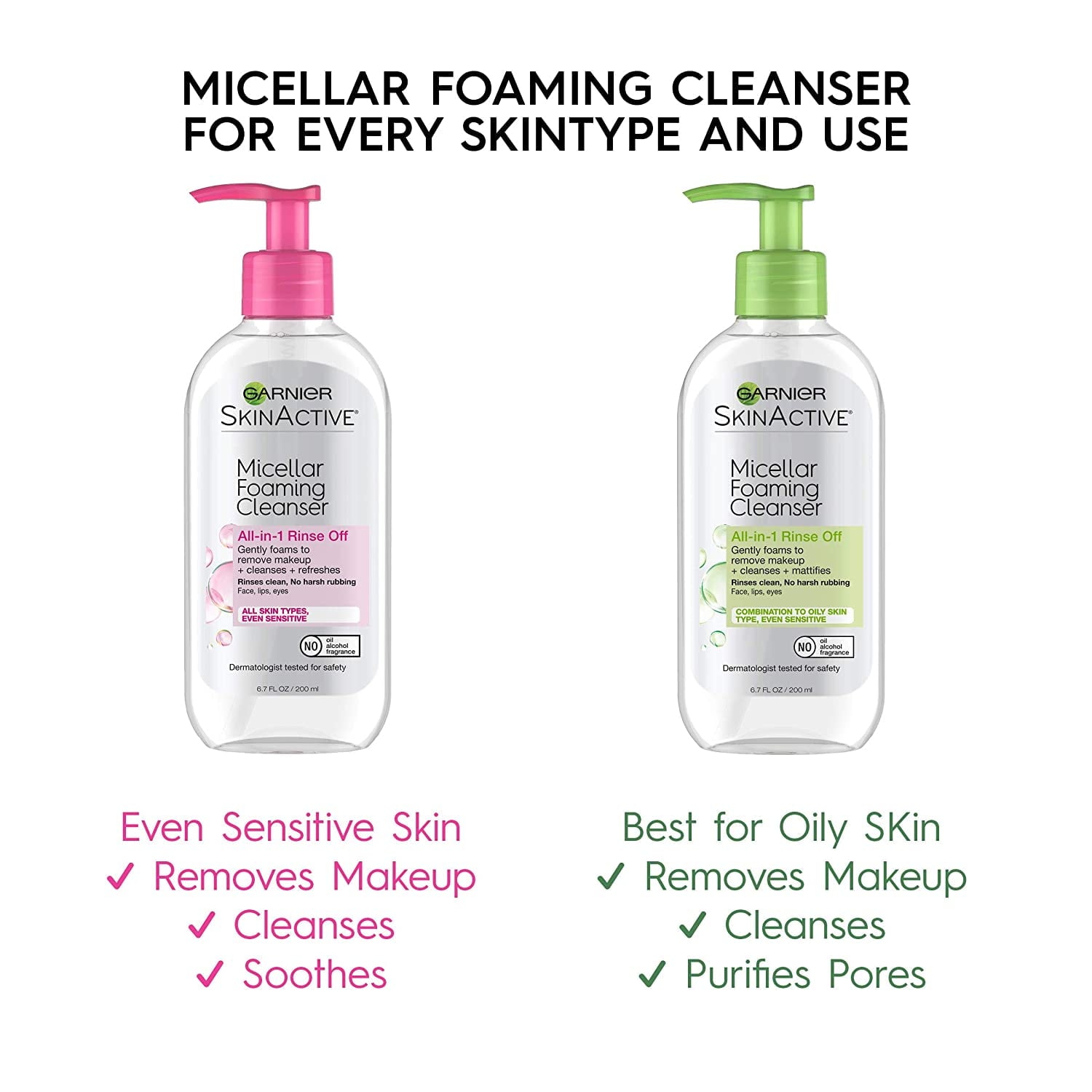 Garnier SkinActive Micellar Foaming Cleanser All in 1 Rinse Off, 6.7 fl oz