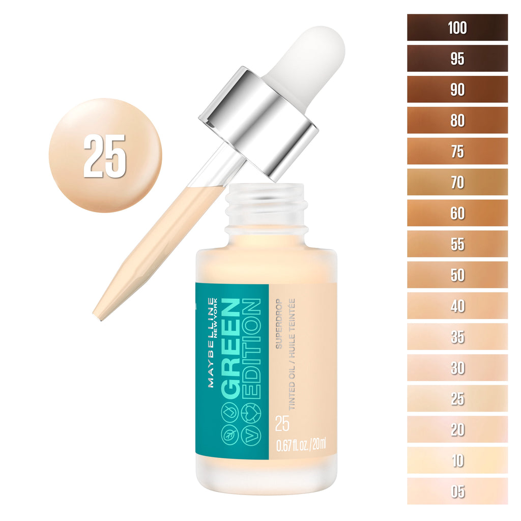 Maybelline Green Edition Superdrop Tinted Oil Makeup, Adjustable Coverage, 25, 0.67 fl oz