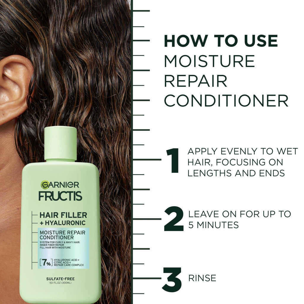 Garnier Fructis Hair Filler Moisture Repair Conditioner, Curly, Wavy Hair, 10.1 fl oz
