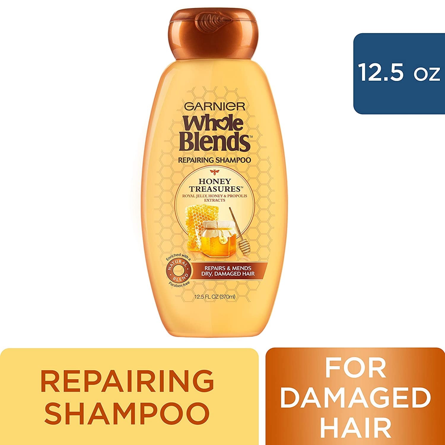 Garnier Whole Blends, Honey Treasures Repairing Shampoo, 12.5 fl oz Pack of 2