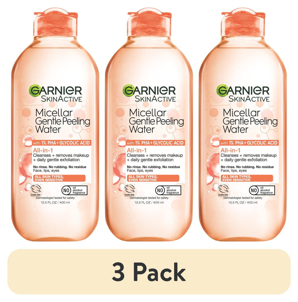 (3 pack) Garnier SkinActive Micellar Gentle Peeling Water All in 1 Makeup Remover, Face Cleanser, 13.5 fl oz