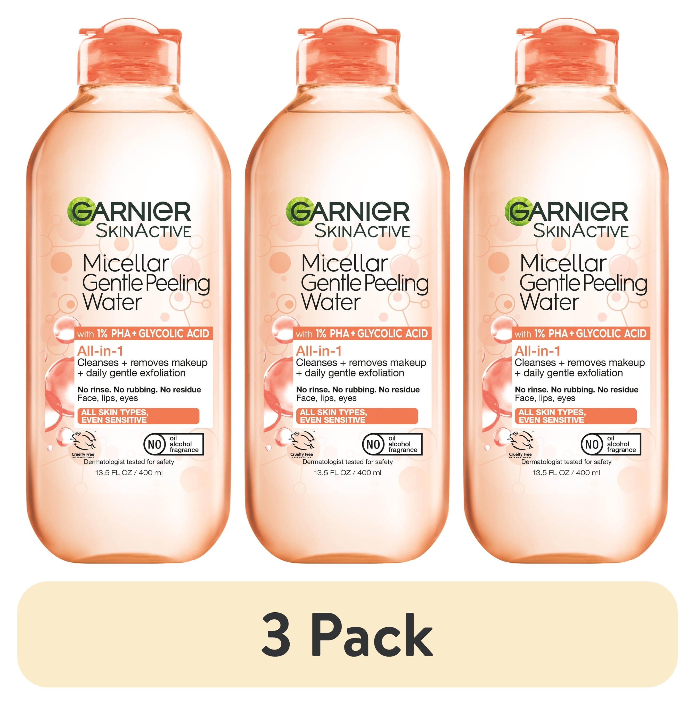 (3 pack) Garnier SkinActive Micellar Gentle Peeling Water All in 1 Makeup Remover, Face Cleanser, 13.5 fl oz