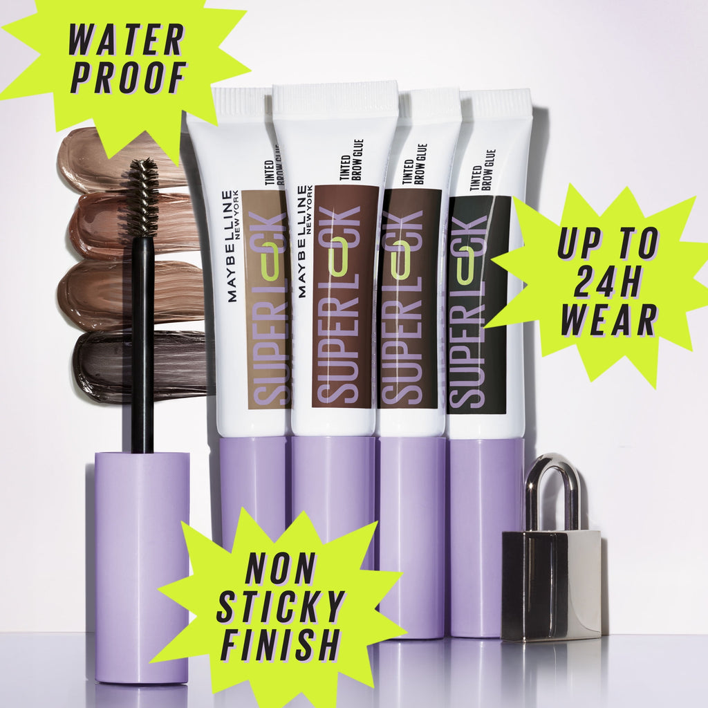 Maybelline Super Lock Brow Glue Tinted Waterproof Eyebrow Gel, Deep Brown, 0.23 fl oz