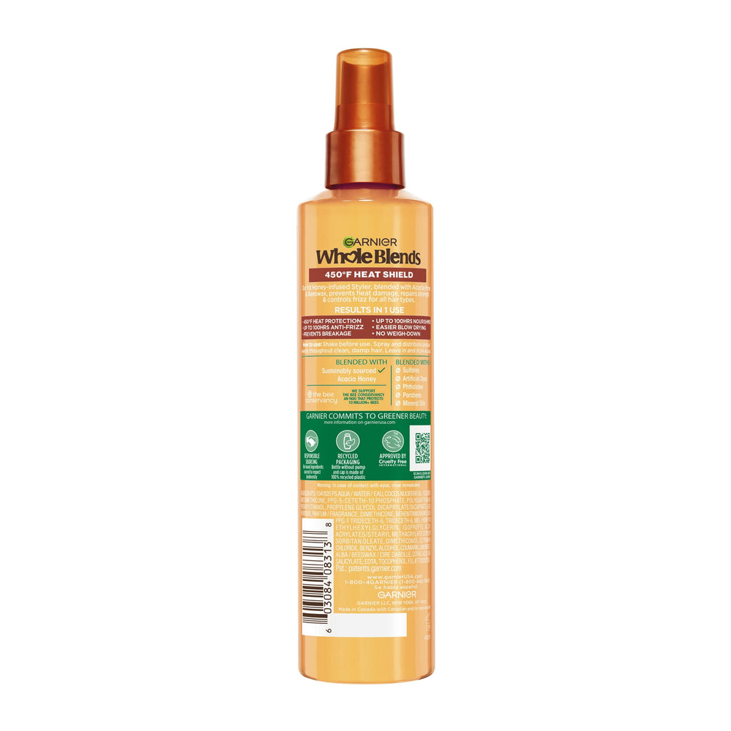Garnier Whole Blends Repairing Hair Spray, Honey Milk, 450°F Heat Shield, All Hair Types, 8.5 fl oz