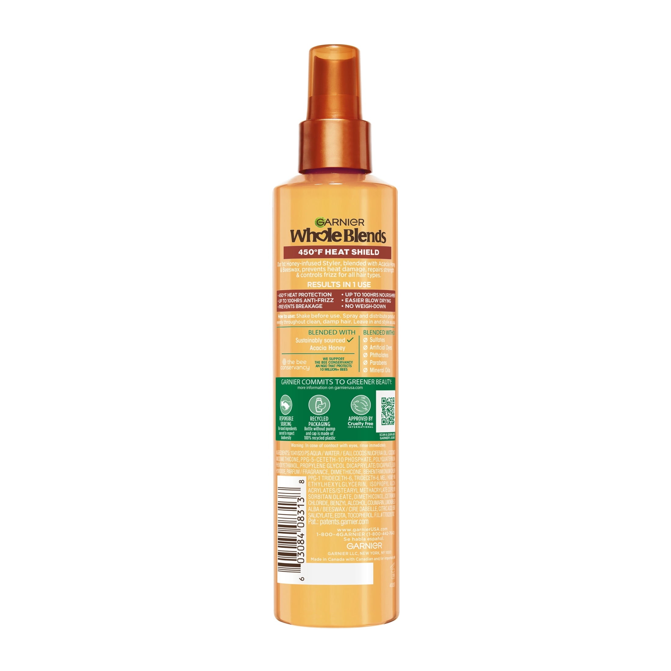 Garnier Whole Blends Repairing Hair Spray, Honey Milk, 450°F Heat Shield, All Hair Types, 8.5 fl oz