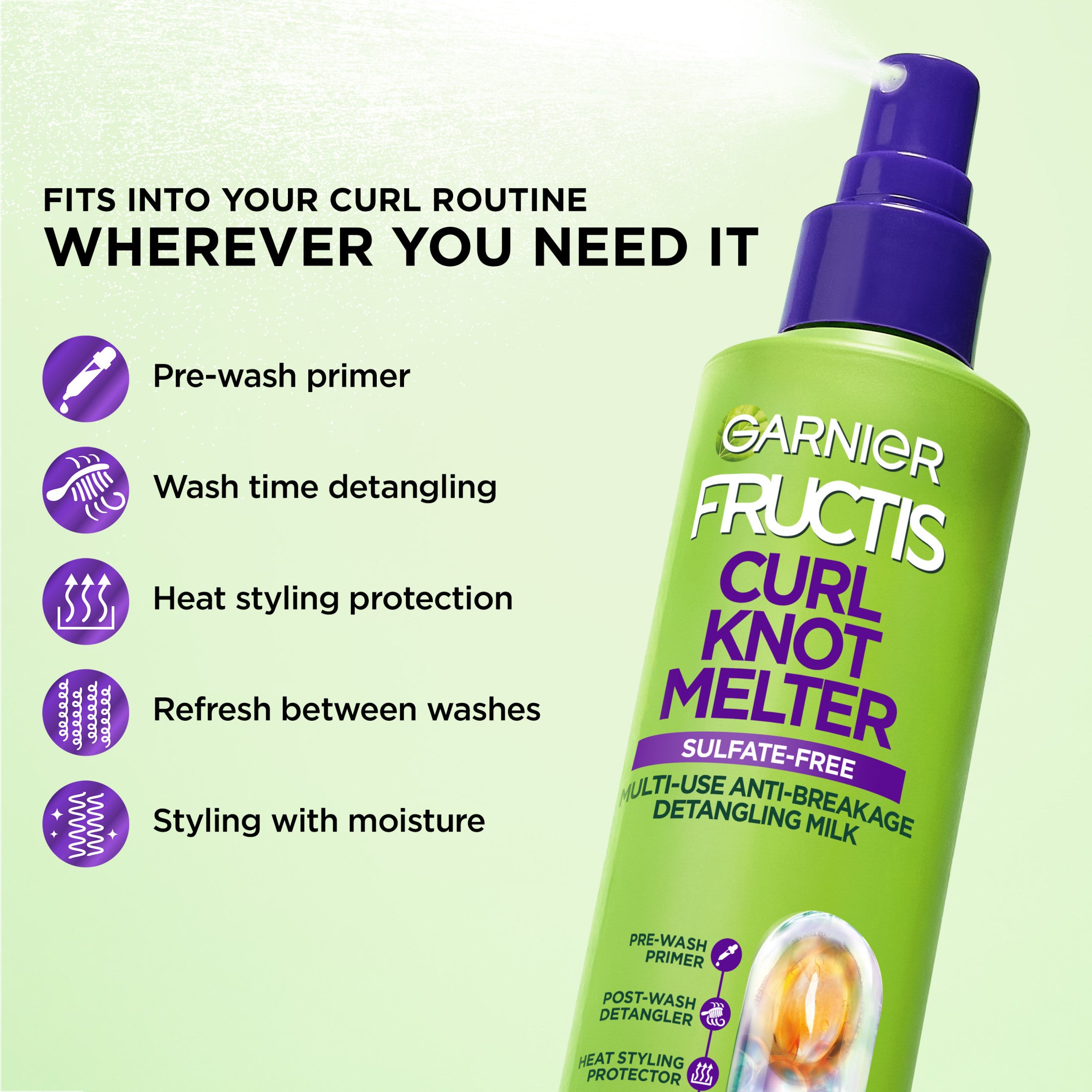 (2 pack) Garnier Fructis Curl Knot Melter Detangling Hair Spray, 8.5 fl oz