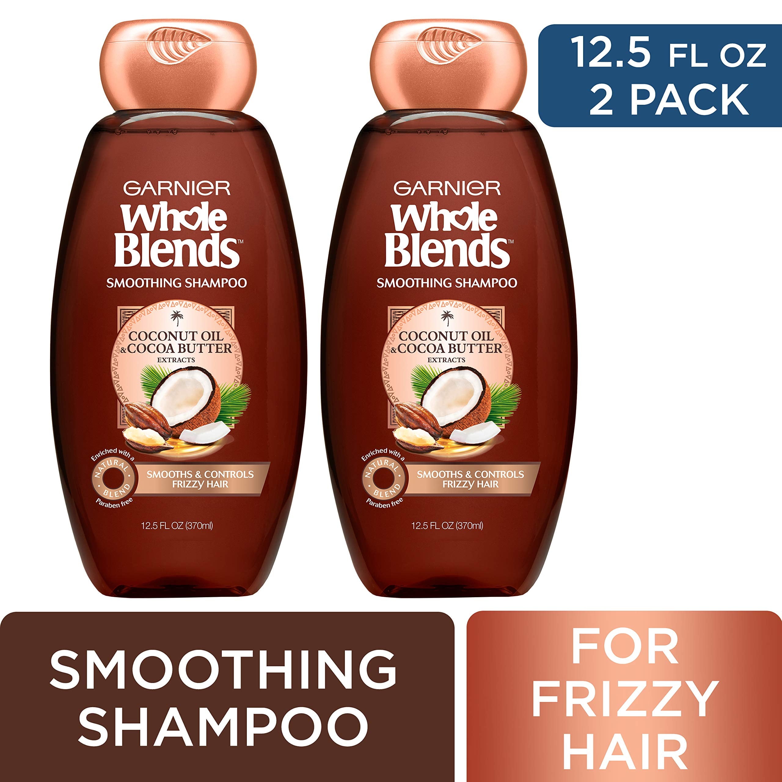 Garnier Whole Blends Smoothing Shampoo With Coconut Oil & Cocoa Butter Extracts, 12.5 Fl Oz (Packaging May Vary), 2 Count