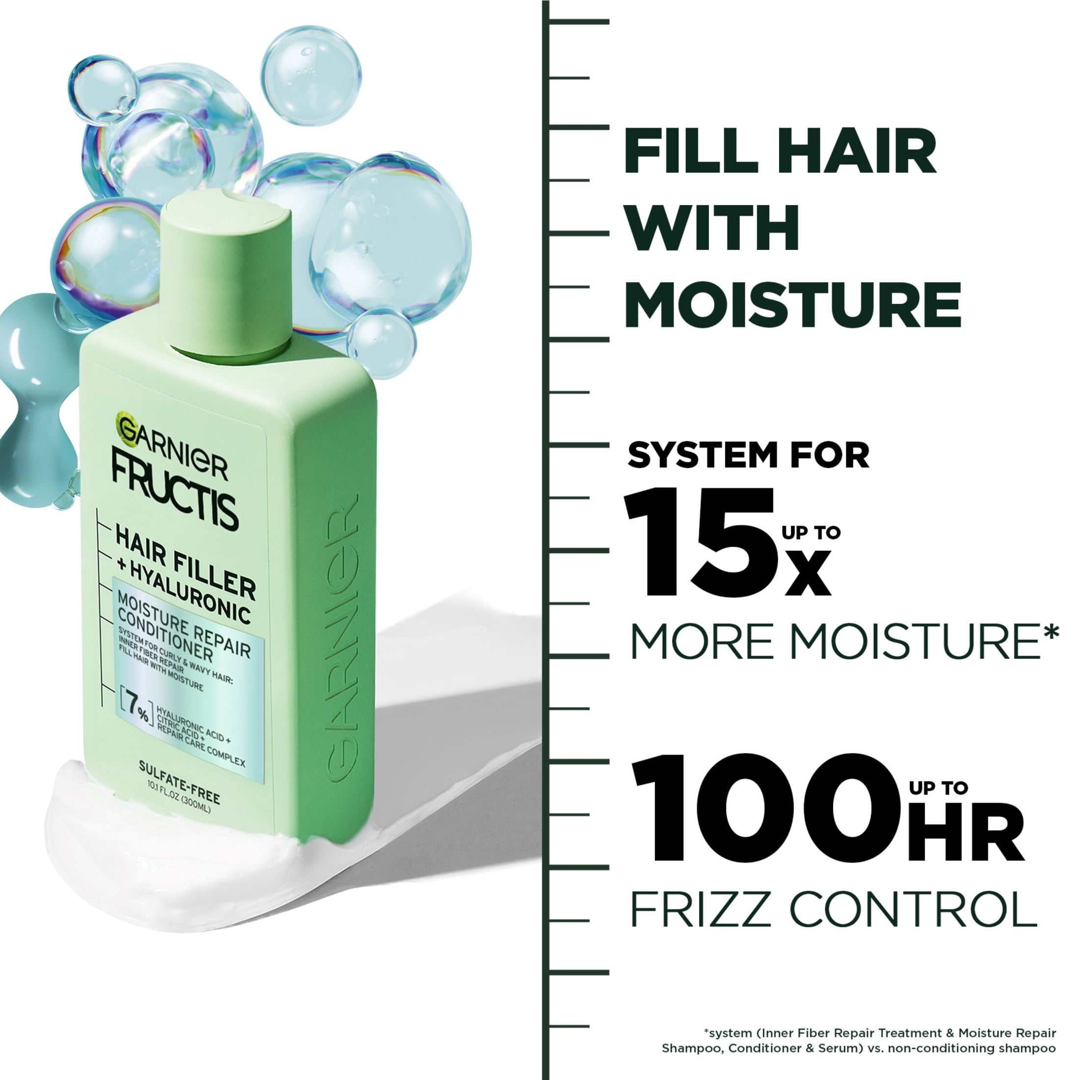 Garnier Fructis Hair Filler Moisture Repair Conditioner, Curly, Wavy Hair, 10.1 fl oz