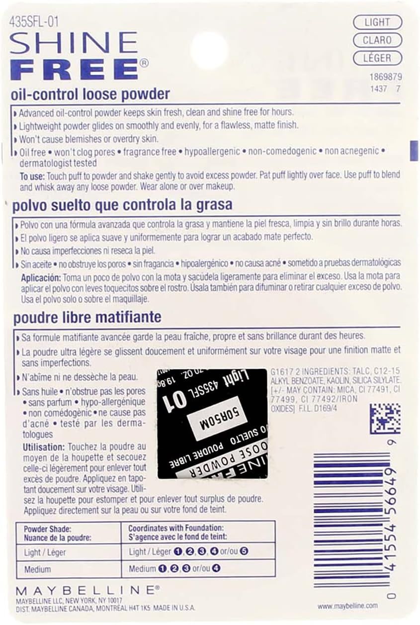Maybelline Shine Free Oil Control Loose Powder, Light, 0.7 oz
