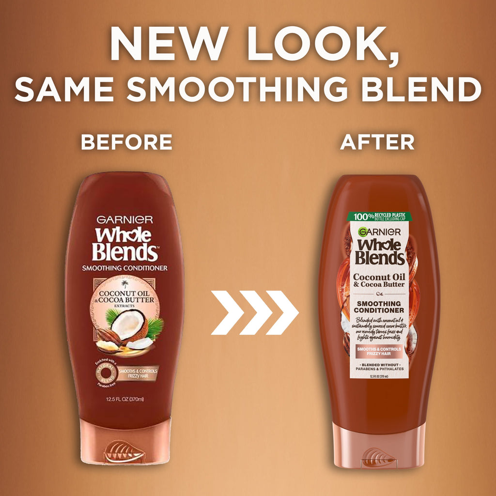 Garnier Whole Blends Frizz Control Conditioner with Coconut Oil Cocoa Butter, All Hair Types, 12.5 fl oz
