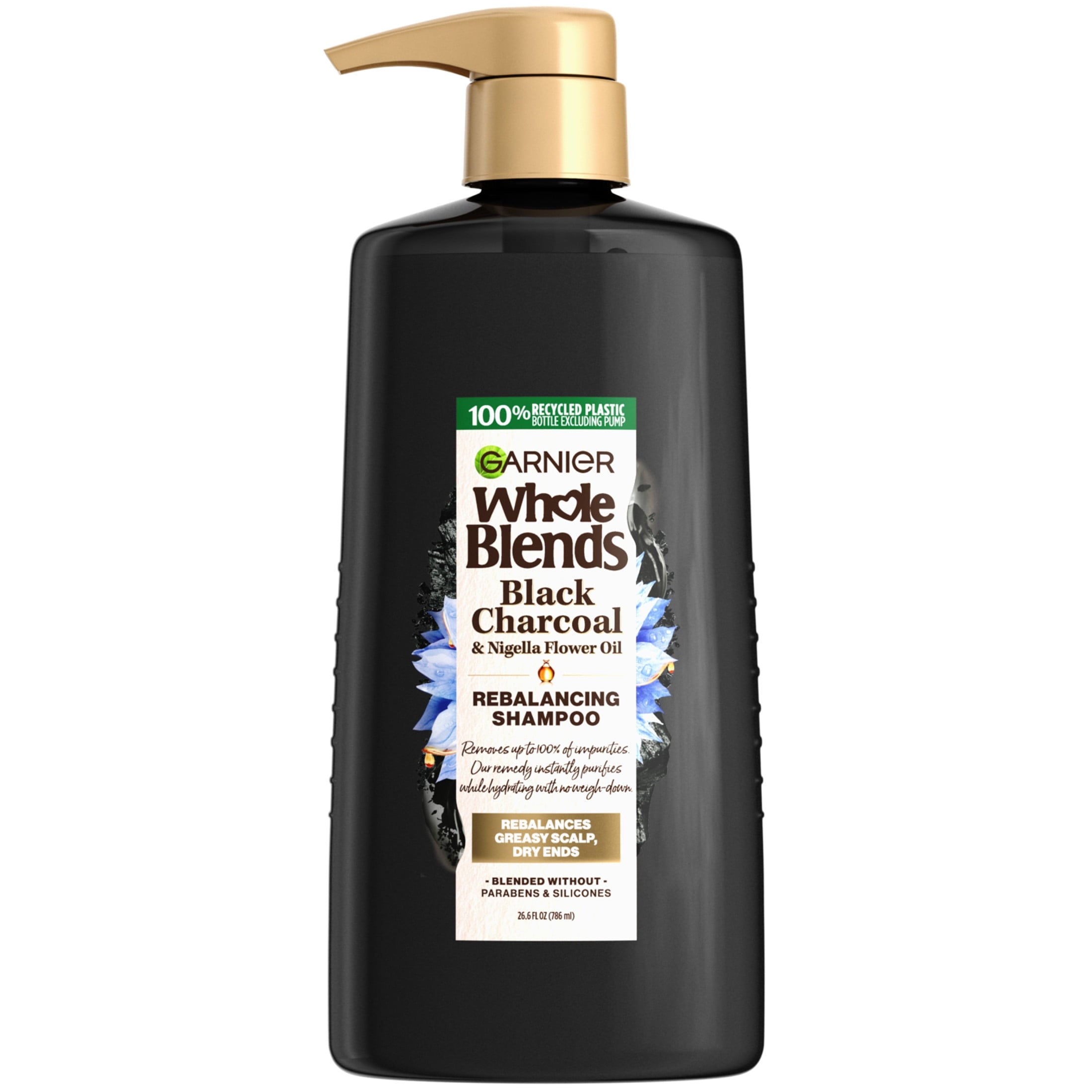 Garnier Whole Blends Rebalancing Cleansing Shampoo with Black Charcoal, All Hair Types, 26.6 fl oz