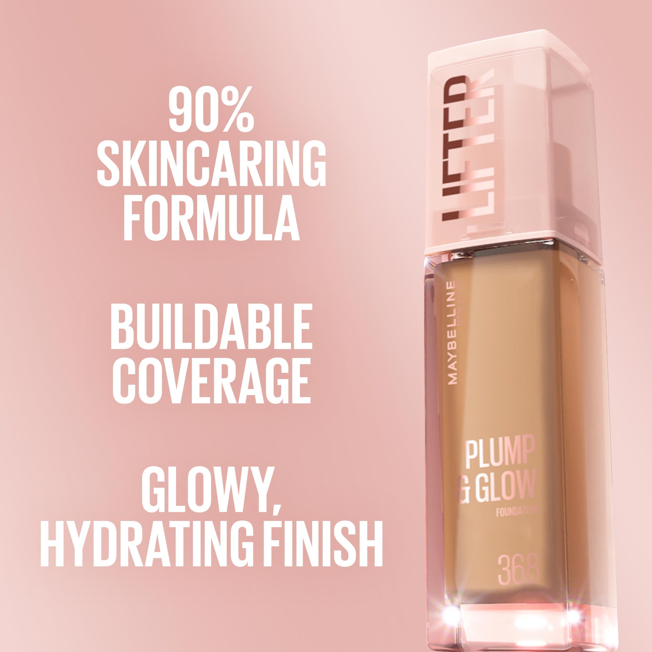 Maybelline Lifter Plump & Glow Foundation, Hyaluronic Acid, 118 Warm, 1 Piece