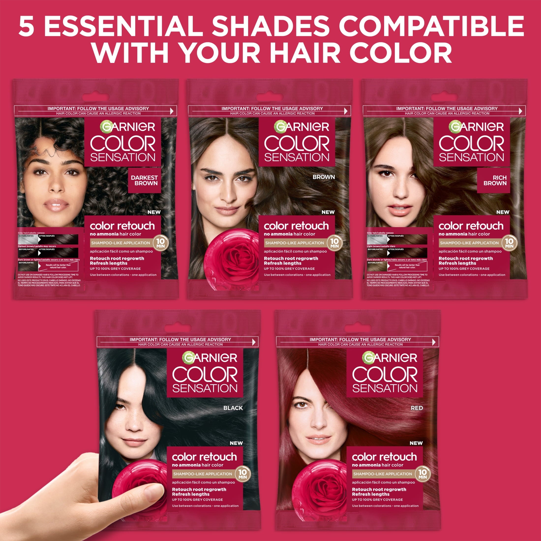 Garnier Color Sensation Retouch Permanent Hair Color for Adults, Rich Brown, 1 Kit