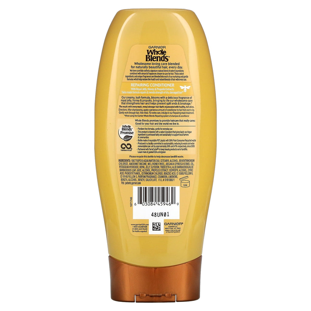 Garnier Whole Blends Repairing Conditioner, Dry, Damaged Hair, Honey Treasures, 12.5 fl oz (370 ml)