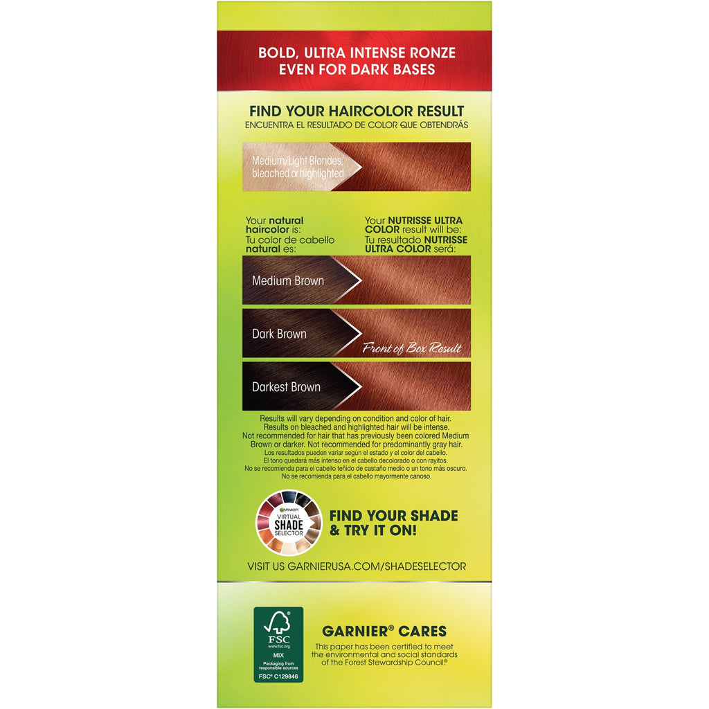 Garnier Nutrisse Ultra Color, RZ4 Intense Bronze Red, Permanent Hair Dye, 1 kit