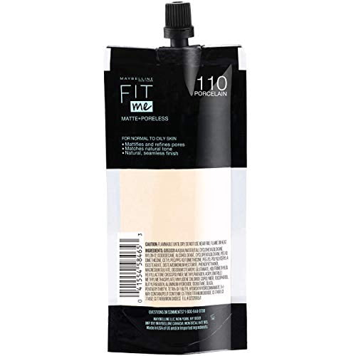 Maybelline Fit Me Matte + Poreless Normal to Oily Liquid Foundation with Clay, 110 Porcelain