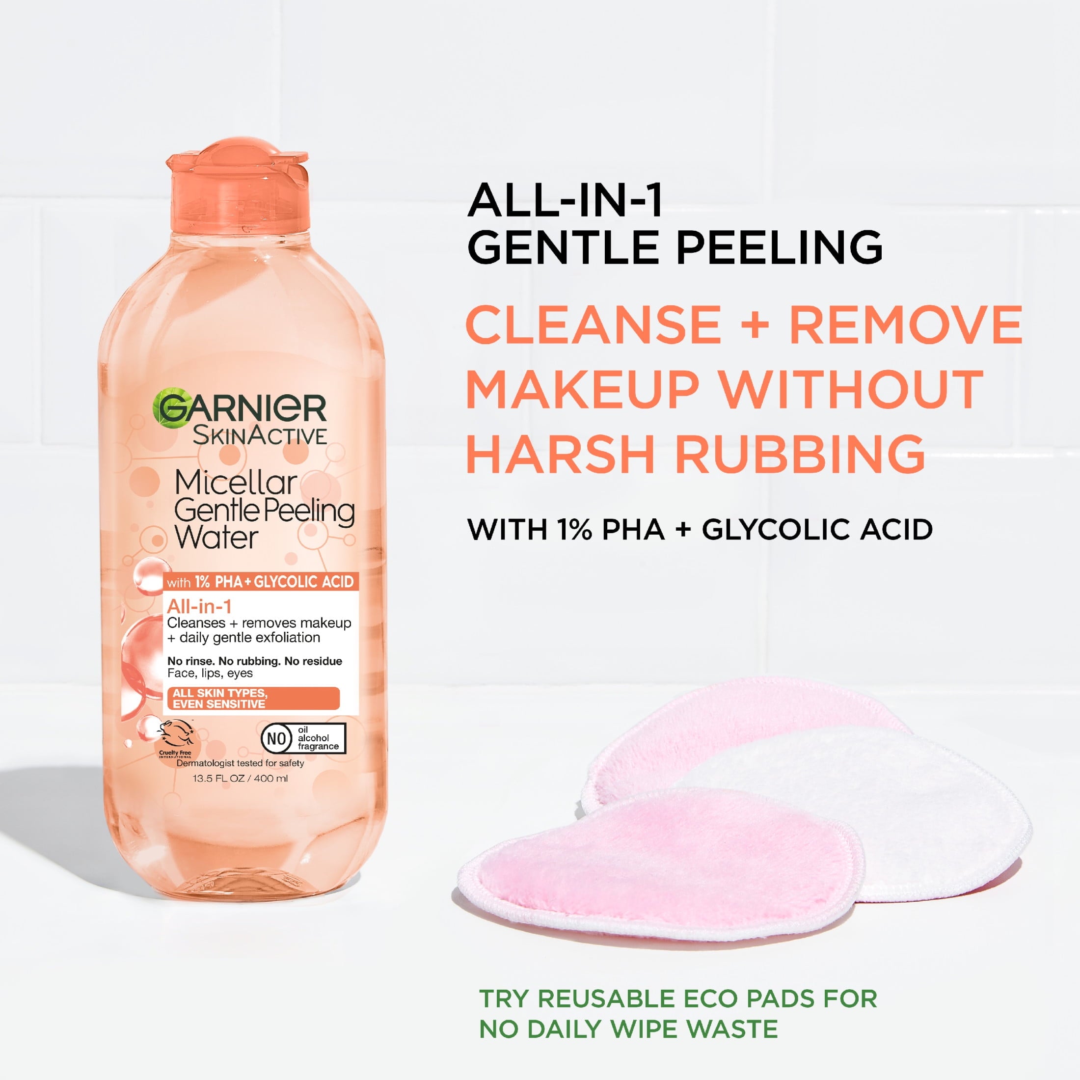 (3 pack) Garnier SkinActive Micellar Gentle Peeling Water All in 1 Makeup Remover, Face Cleanser, 13.5 fl oz