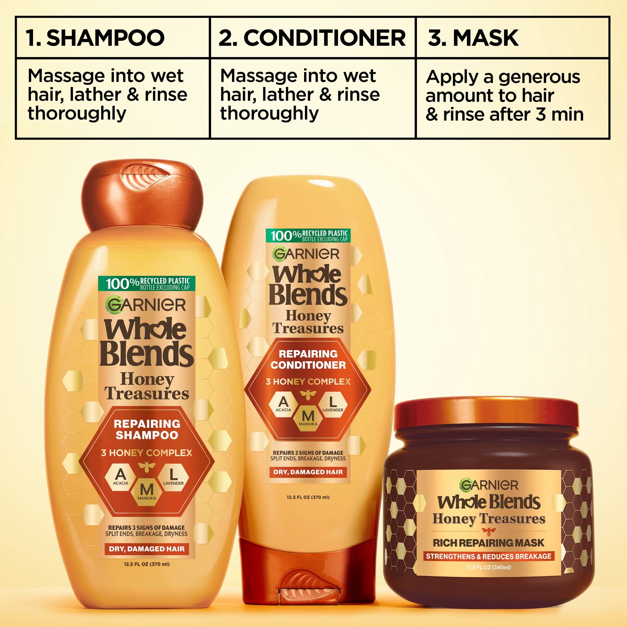 Garnier WB HONEY TREA J340ML ENG, 11.5 fl oz