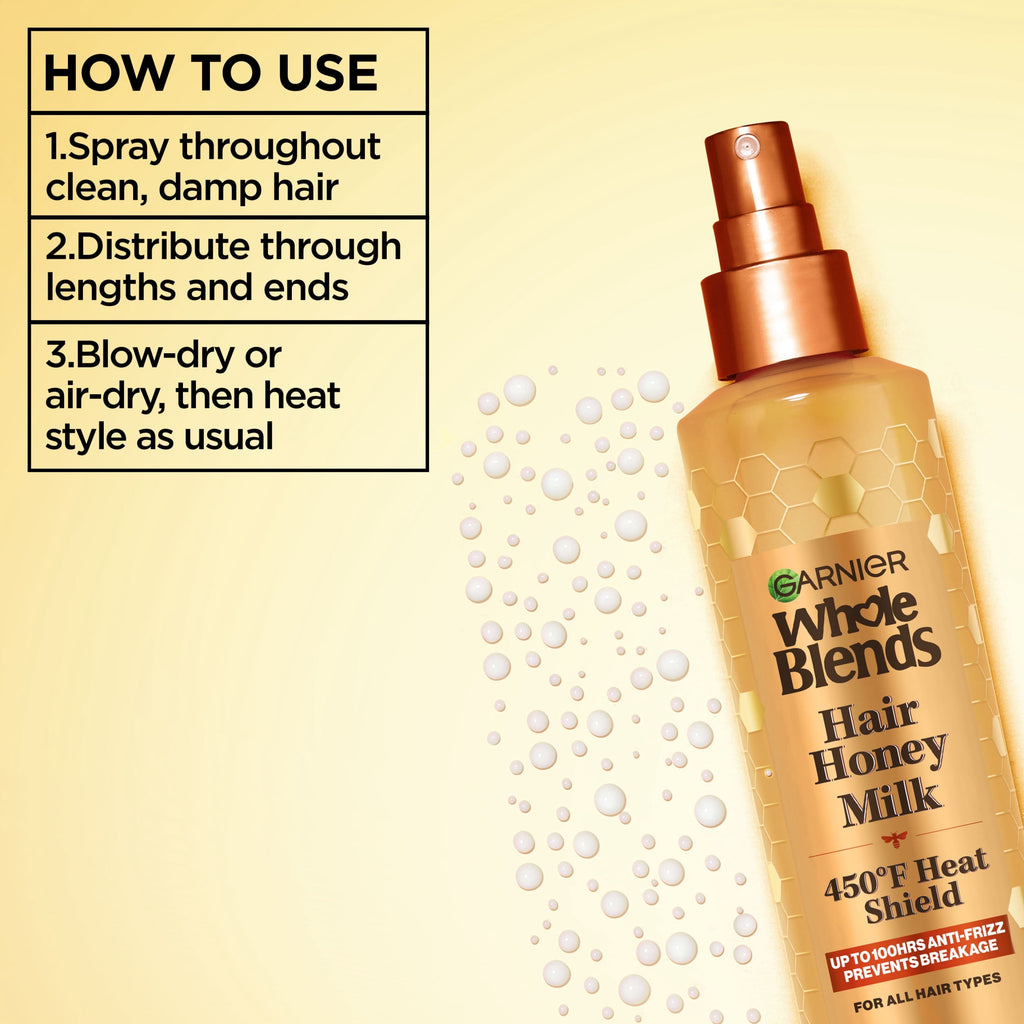 Garnier Whole Blends Repairing Hair Spray, Honey Milk, 450°F Heat Shield, All Hair Types, 8.5 fl oz