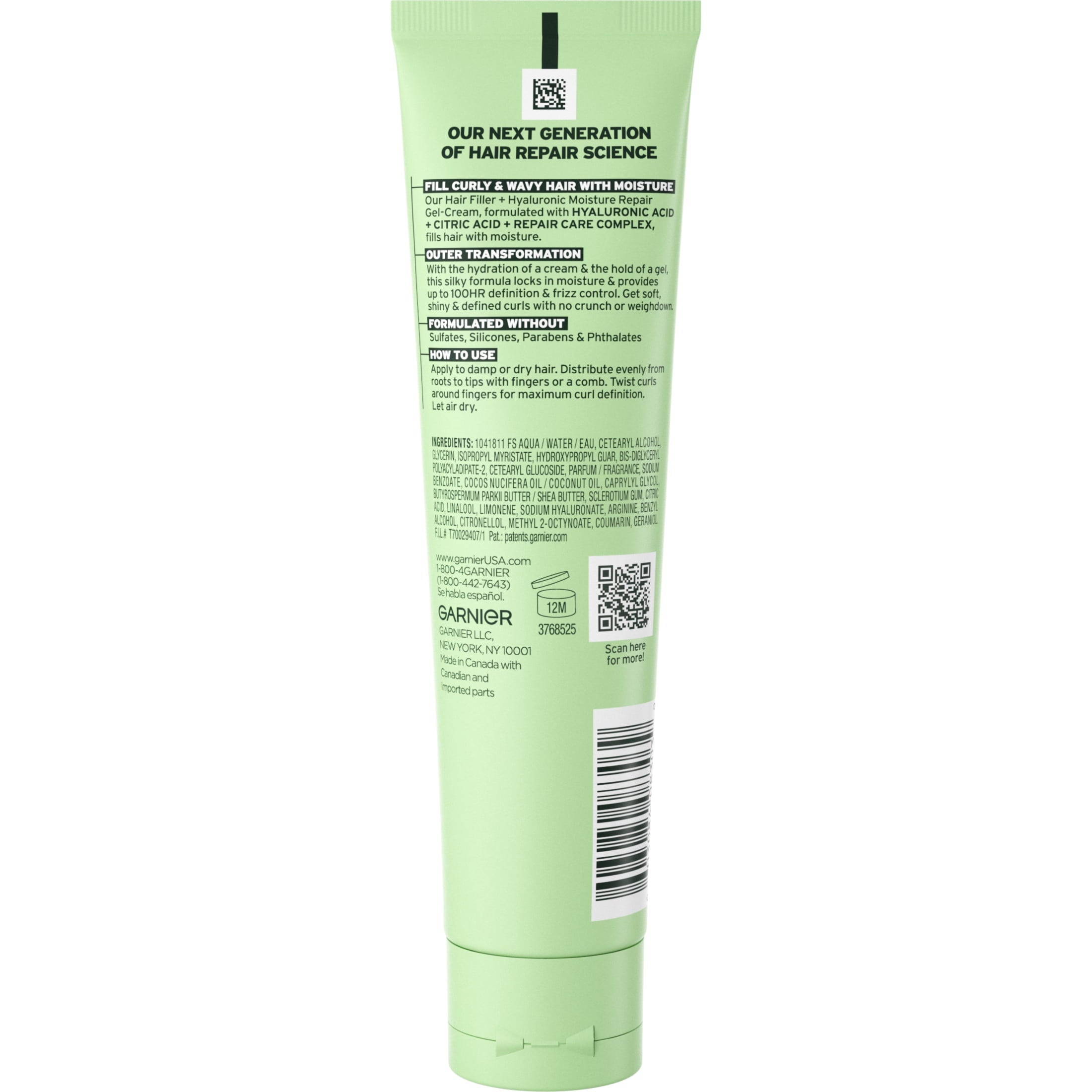 Garnier Fructis Hair Filler Hyaluronic Acid Repair Gel Cream Scalp Care, Wavy Hair 5.1 fl oz