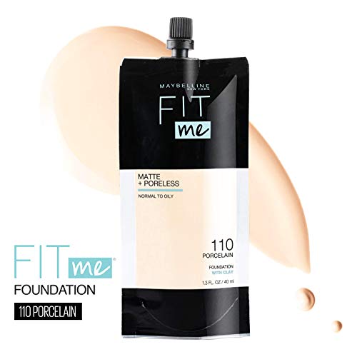 Maybelline Fit Me Matte + Poreless Normal to Oily Liquid Foundation with Clay, 110 Porcelain