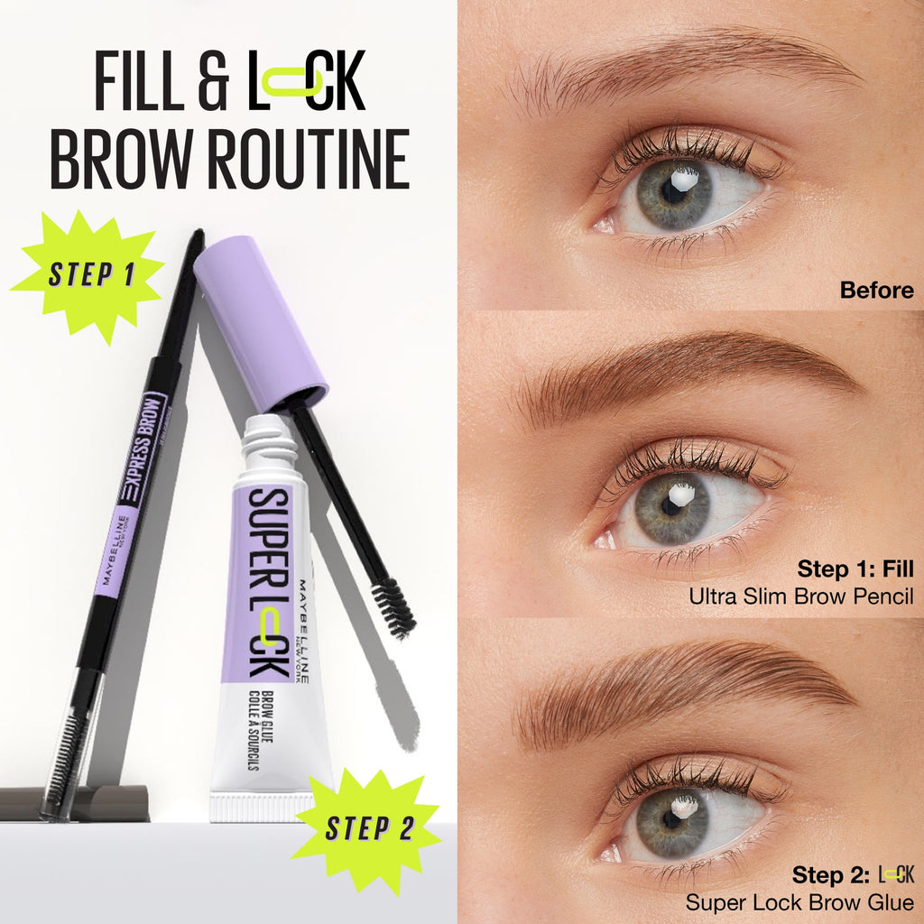 Maybelline Super Lock Brow Glue Tinted Waterproof Eyebrow Gel, Black, 0.23 fl oz