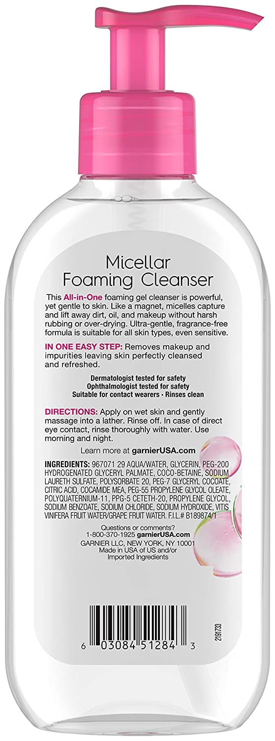 Garnier SkinActive Micellar Foaming Cleanser All in 1 Rinse Off, 6.7 fl oz