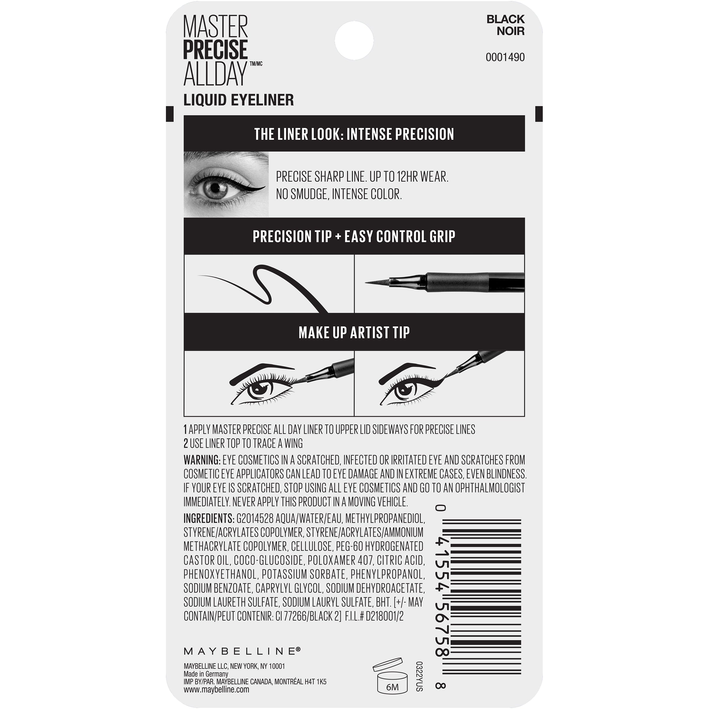 Maybelline EyeStudio Master Precise All Day Liquid Eyeliner Makeup, Black, 2 Pack