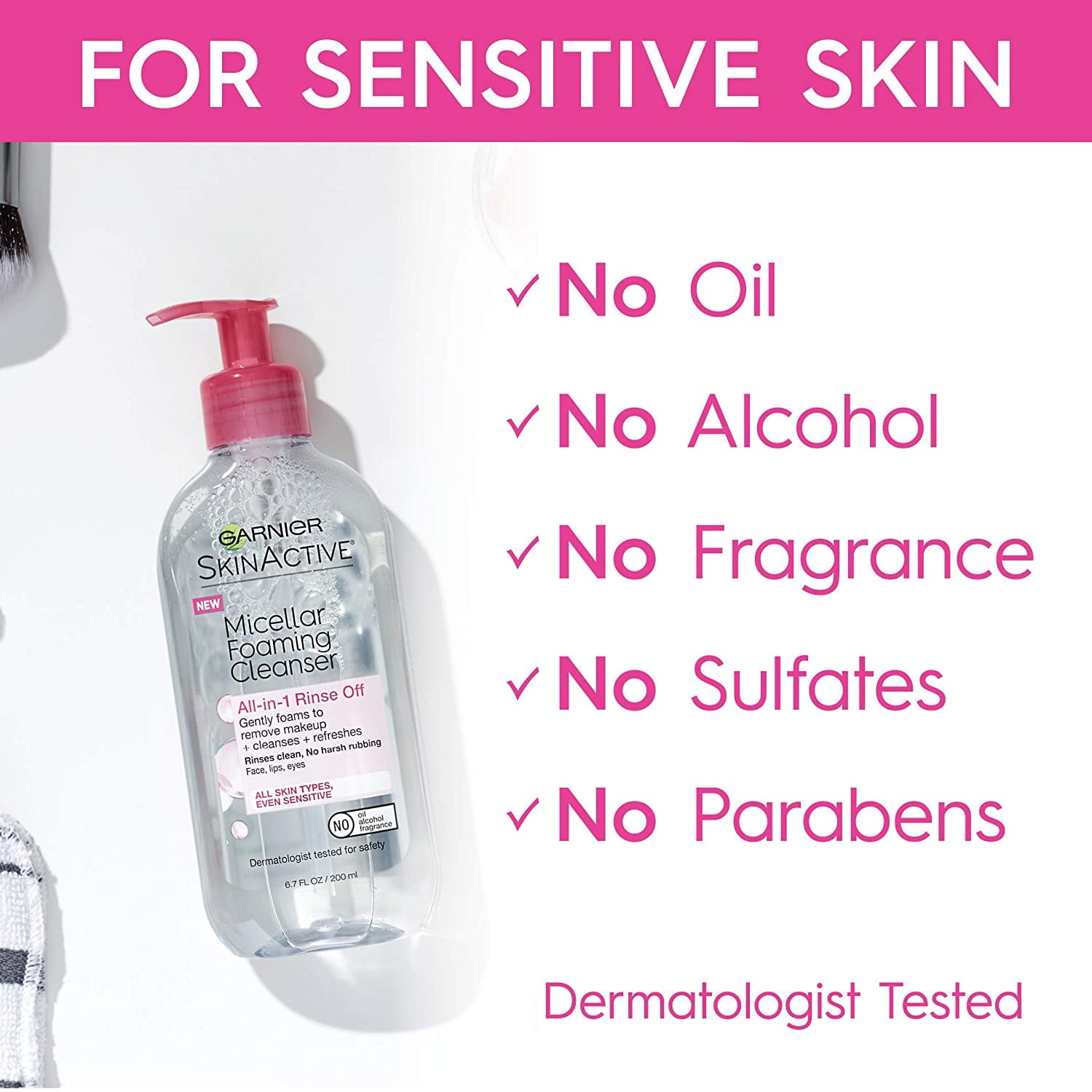 Garnier SkinActive Micellar Foaming Cleanser All in 1 Rinse Off, 6.7 fl oz