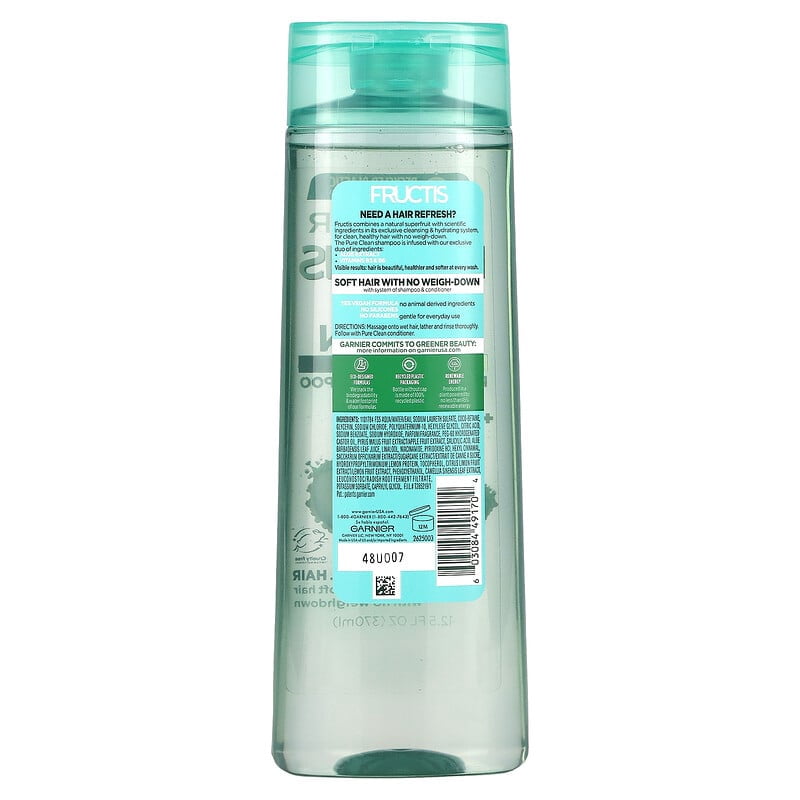 Garnier, Fructis, Pure Clean, Fortifying Shampoo with Aloe, 12.5 fl oz Pack of 4