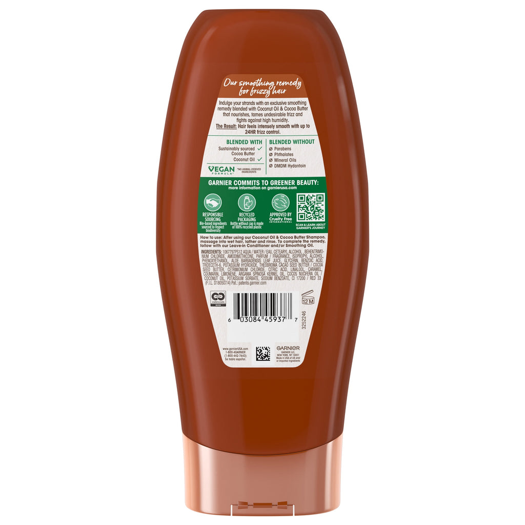 Garnier Whole Blends Frizz Control Conditioner Coconut Oil Cocoa Butter, All Hair Types, 22 fl oz