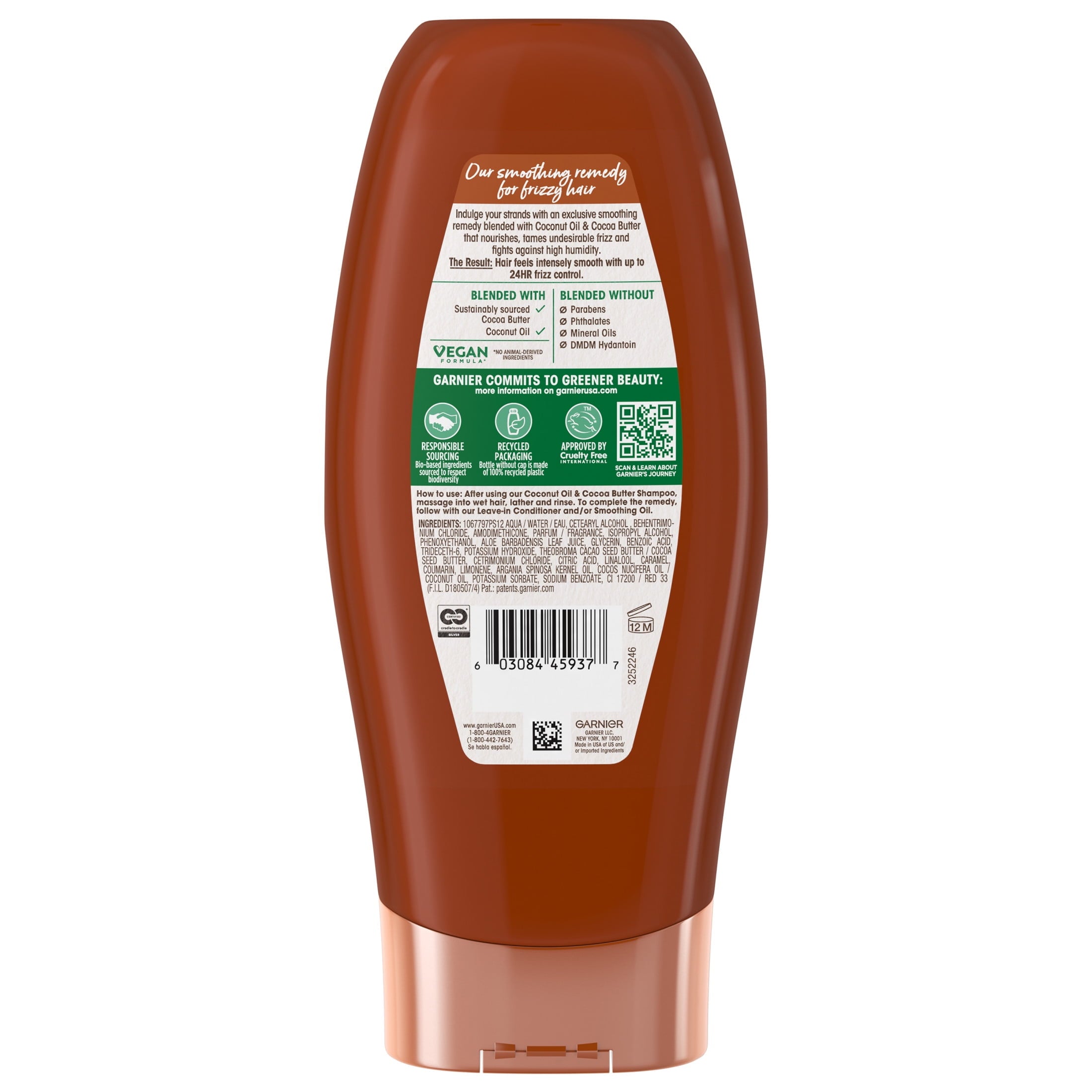 Garnier Whole Blends Frizz Control Conditioner Coconut Oil Cocoa Butter, All Hair Types, 22 fl oz