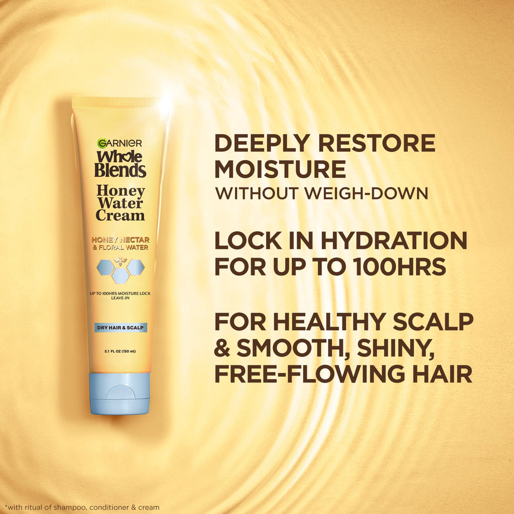 Garnier Whole Blends Honey Water Hair Styling Cream with Moisture Lock for Dry Hair, 5.1 fl oz