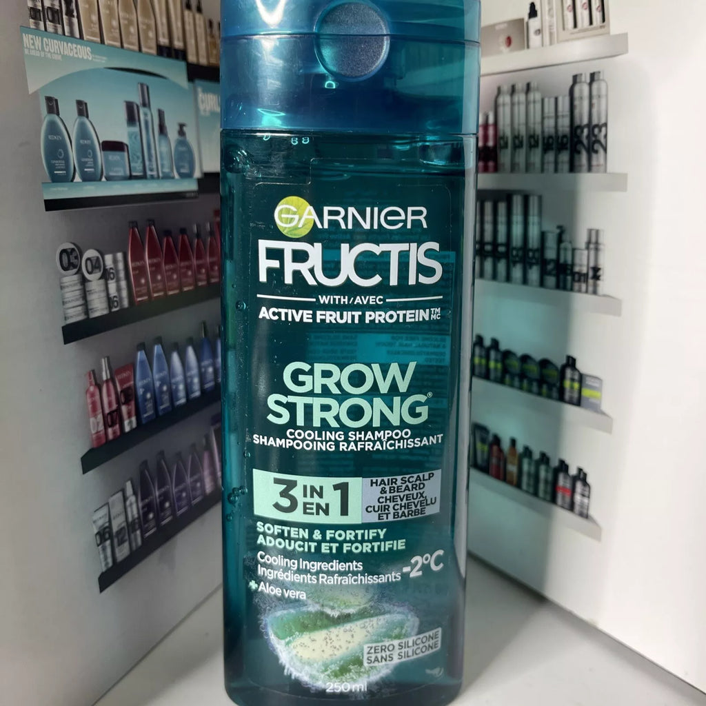 Garnier Fructis Grow Strong Cooling Shampoo 3 in 1 with Cooling Ingredients & Aloe Vera & Zero Silicone and active fruit protein (Pack of 3)