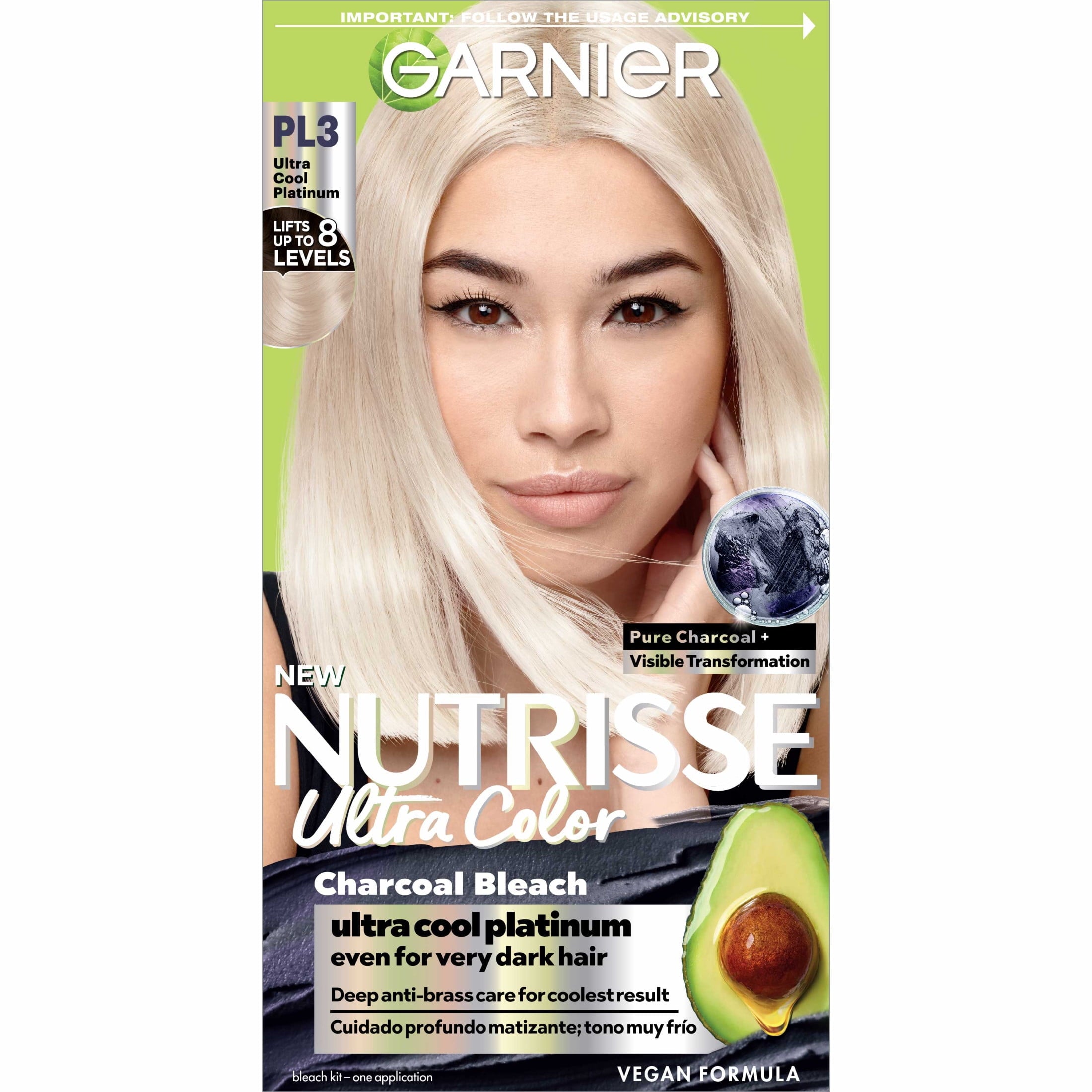 Garnier Nutrisse Ultra Charcoal Bleach Color Kit, PL3 Ultra Cool Platinum