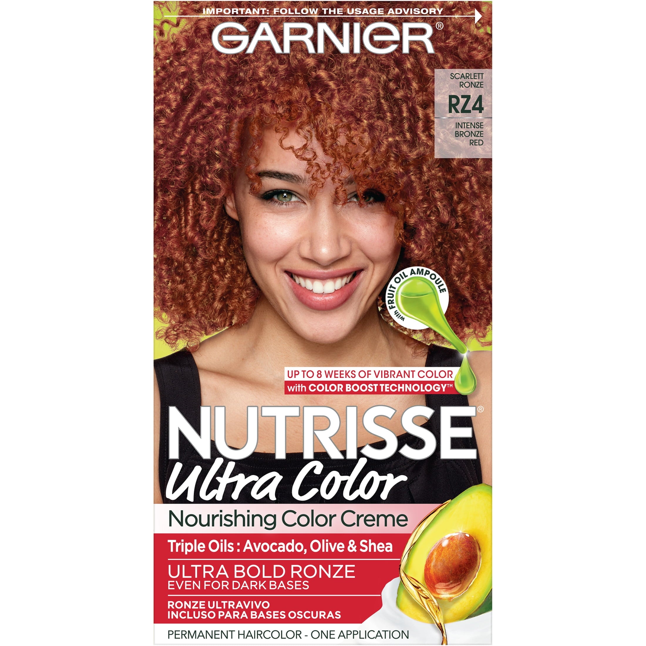 Garnier Nutrisse Ultra Color, RZ4 Intense Bronze Red, Permanent Hair Dye, 1 kit